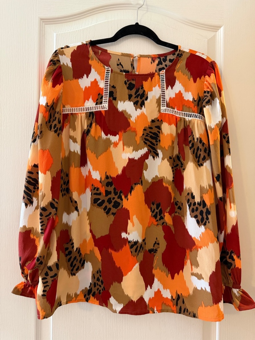 Women’s Abstract Print Long Sleeve Top - Orange Multi & Leopard